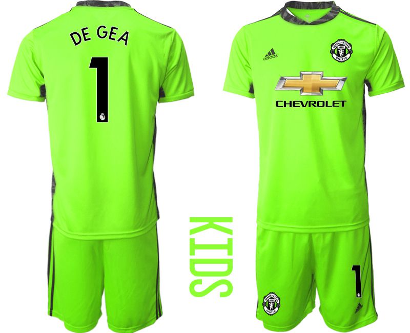 Youth 2020-2021 club Manchester United fluorescent green goalkeeper #1 Soccer Jerseys